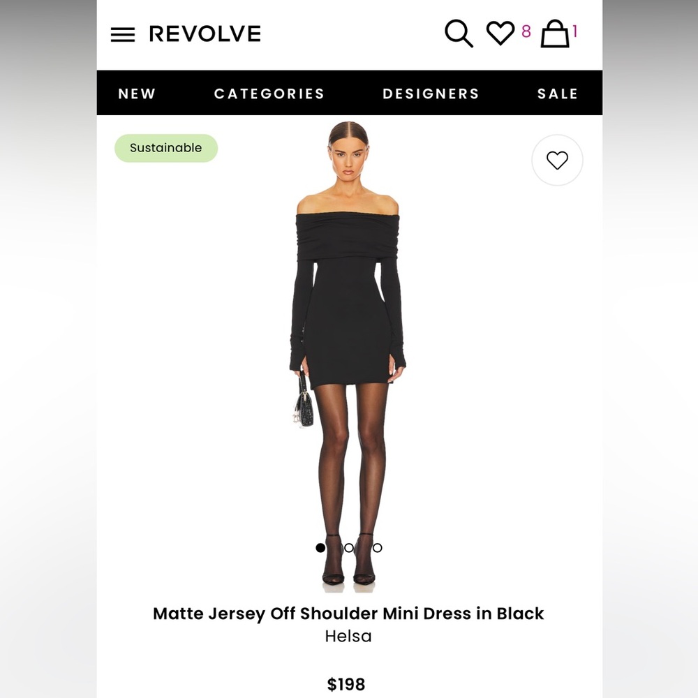 NEW with TAGS. Helsa Matte Jersey Off the Shoulder Mini Dress BLACK. Size Small